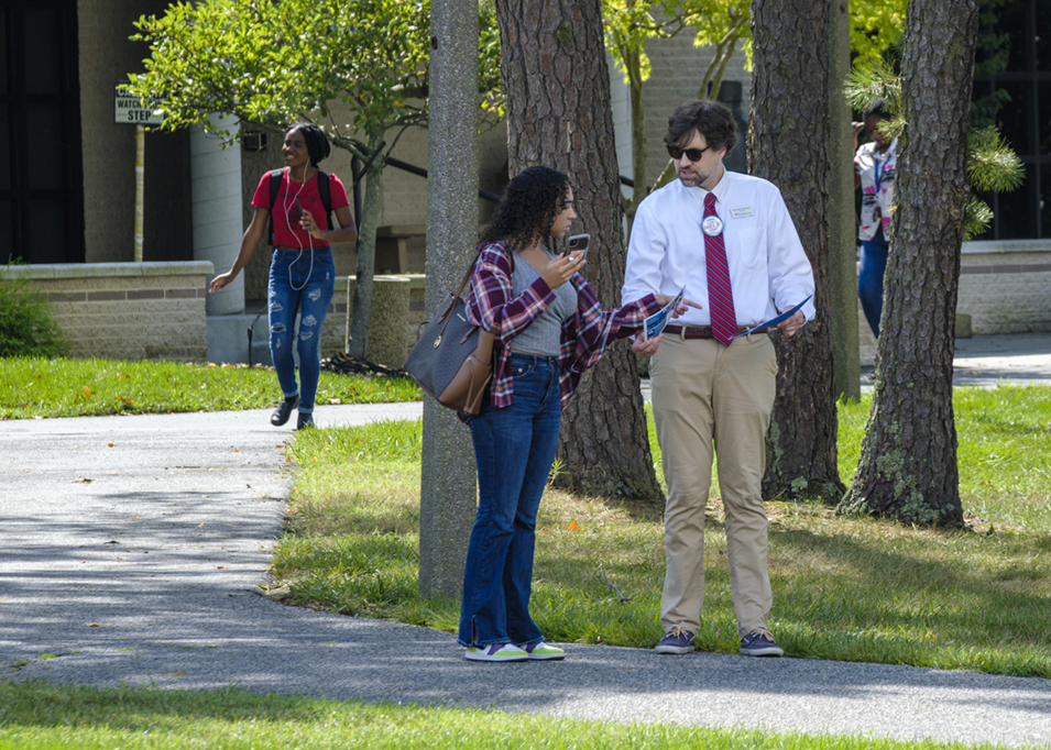 Student going on a tour of the campus.