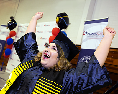 Atlantic Cape student celebrates her graudation.