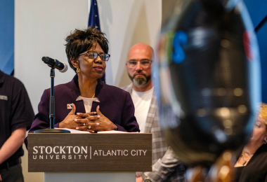 Atlantic Cape President Dr. Barbara Gaba speaks to the graduates during the ceremony